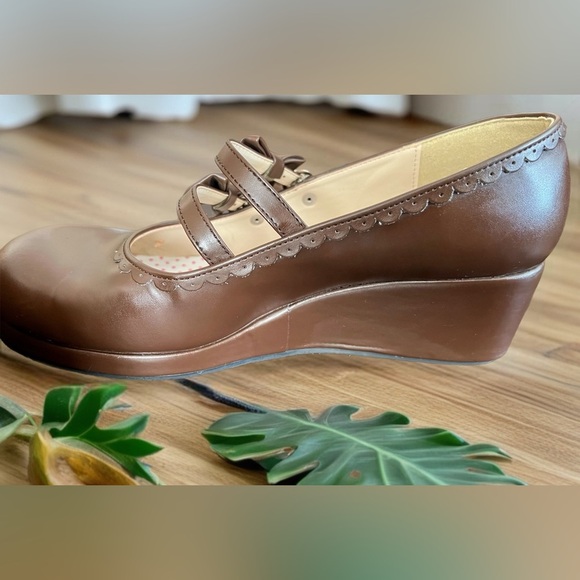 Body Line Japan Size 27 Brown Mary Jane Shoes w/ Double Straps & Bows - Picture 7 of 14